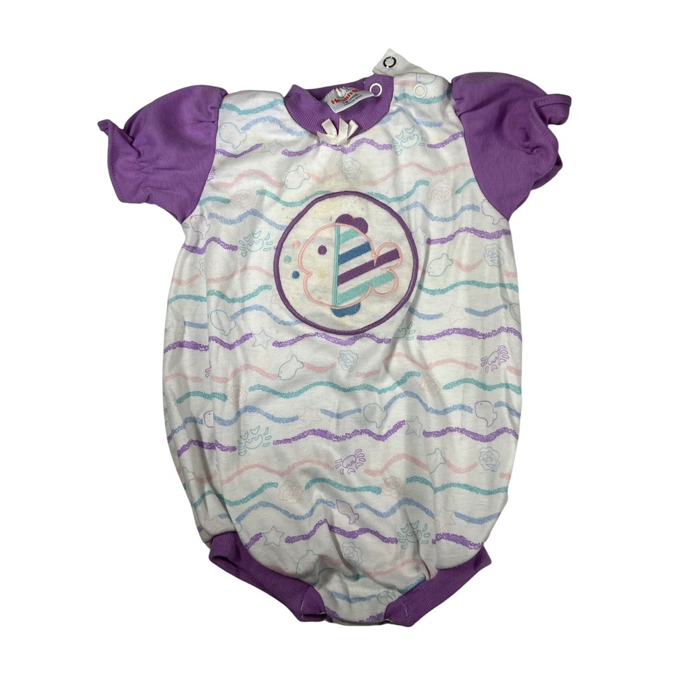Vintage Health-tex Baby Girls Bubble Romper 18 Months Purple Sea Life‎ Fish USA
